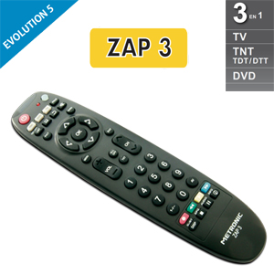 T�l�commande universelle  ZAP 3 TV + TNT + DVD - Metronic