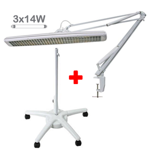 Lampe de bureau 3x14W blanc + Pied  roulette pour lampe