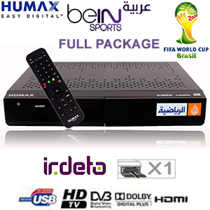 Abonnement beIN SPORTS (Al Jazeera Sport) Full Sports package  avec coupe du monde  - 12 mois via Nilesat 7�W + R�cepteur officiel Humax HD-FREE Irdeto