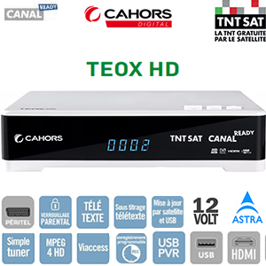 Cahors TEOX HD - Terminal num�rique TNTSAT HD - 12 Volts - D�port IR et carte Viaccess TNTSAT (Valable 4 ans) en option -  sur Astra 19.2� + Cordon HDMI offert