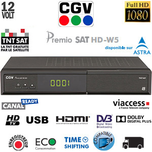 CGV Premio Sat HD-W5 - Terminal num�rique TNTSAT HD  - 12 Volts - D�port IR en option - avec carte Viaccess TNTSAT (Valable 4 ans) sur Astra 19.2� + Cordon HDMI offert