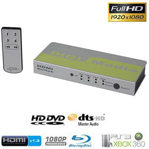 Commutateur HDMI 4 ports avec télécommande compatible Sony PS3 - Lecteurs DVD HD - Blu-ray - récepteurs TNT et TNS - télé HDTV