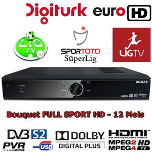 Abonnement Digiturk Euro - Pack Full sport HD - 12 mois + Terminal numérique HD via Eutelsat 7.0°E / Türksat 3A 42.0°E