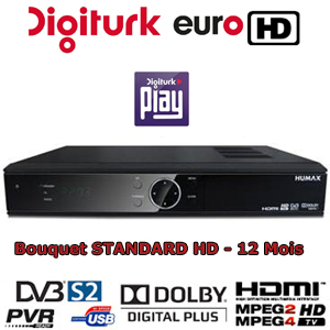 Abonnement Digiturk Euro - Pack Standard HD - 12 mois + Terminal numérique HD via Eutelsat 7.0°E / Türksat 3A 42.0°E