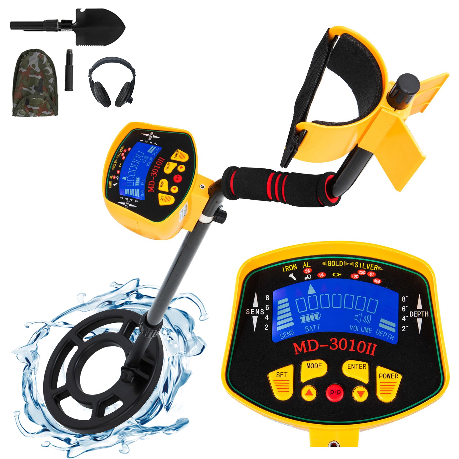 Dtecteur De Mtaux Dtecteur Dor + Ecran LCD + Casque + Pelle Impermable HD - Sensibilit 13 cm min Longueur Ajustable 102-130 cm