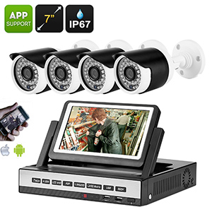 Kit 4 caméras filaire 720p étanche IP67 + Enregistreur DVR - 4 canaux avec écran LCD 7