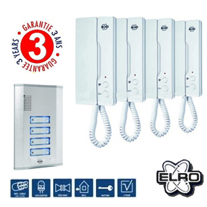 Portier audio collectif 4 combines interphone 4 fils + platine de rue 4 boutons