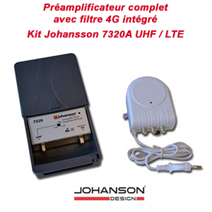 Kit Préamplificateur 1 TER UHF 25 à 35 dB réglable - filtre LTE 4G - avec alimentation - JOHANSSON