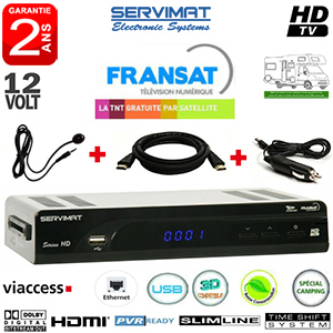 Pack SERVIMAT SIRIUS HD - 12Volts - Déport IR- Terminal numérique HD avec carte Viaccess Fransat à vie sur Atlantic Bird 3 avec cordons allume-cigare 12Volts et IR + Cordon HDMI