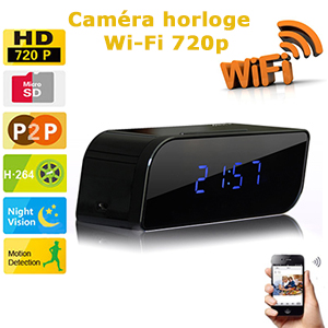 Rveil avec camra cache couleur - WiFi - DVR - HD 720p - dtecteur de mouvement - vision nocturne - accs  distance - MicroSD jusqu 32Go