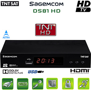 Sagem DS 81 HD - Terminal num�rique TNTSAT HD avec carte Viaccess TNTSAT (Valable 4 ans) sur Astra 19.2� + Cordon HDMI offert