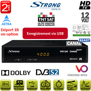 STRONG SRT 7404 HD - Terminal num�rique TNTSAT HD - 12Volts - PVR via USB - HDMI - P�ritel - D�port IR en option - avec carte Viaccess TNTSAT (Valable 4 ans) sur Astra 19.2� + Cordon HDMI offert