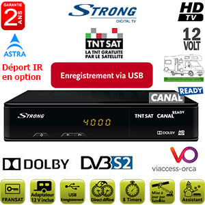 STRONG SRT 7404 HD - Terminal numérique TNTSAT HD - 12Volts - PVR via USB - HDMI - Péritel - Déport IR en option - avec carte Viaccess TNTSAT (Valable 4 ans) sur Astra 19.2° + Cordon HDMI offert