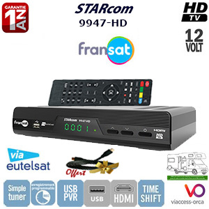 STARcom 9947 Terminal numrique HD - 12Volts - PVR via USB - HDMI - Ethernet - 1 lecteur de carte - Dport IR en option - avec carte Viaccess Fransat sur Atlantic Bird 3 + Cordon HDMI offert