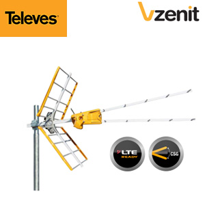 Antenne V ZENIT Televes - UHF C21-58/59/60 Réglable - TNT HD - Technologie CSG - LTE Ready - Gain 15 dB