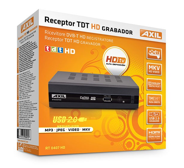 Dcodeur TNT HD AXIL RT407 tuner TNT DVB-T multimdia avec port USB