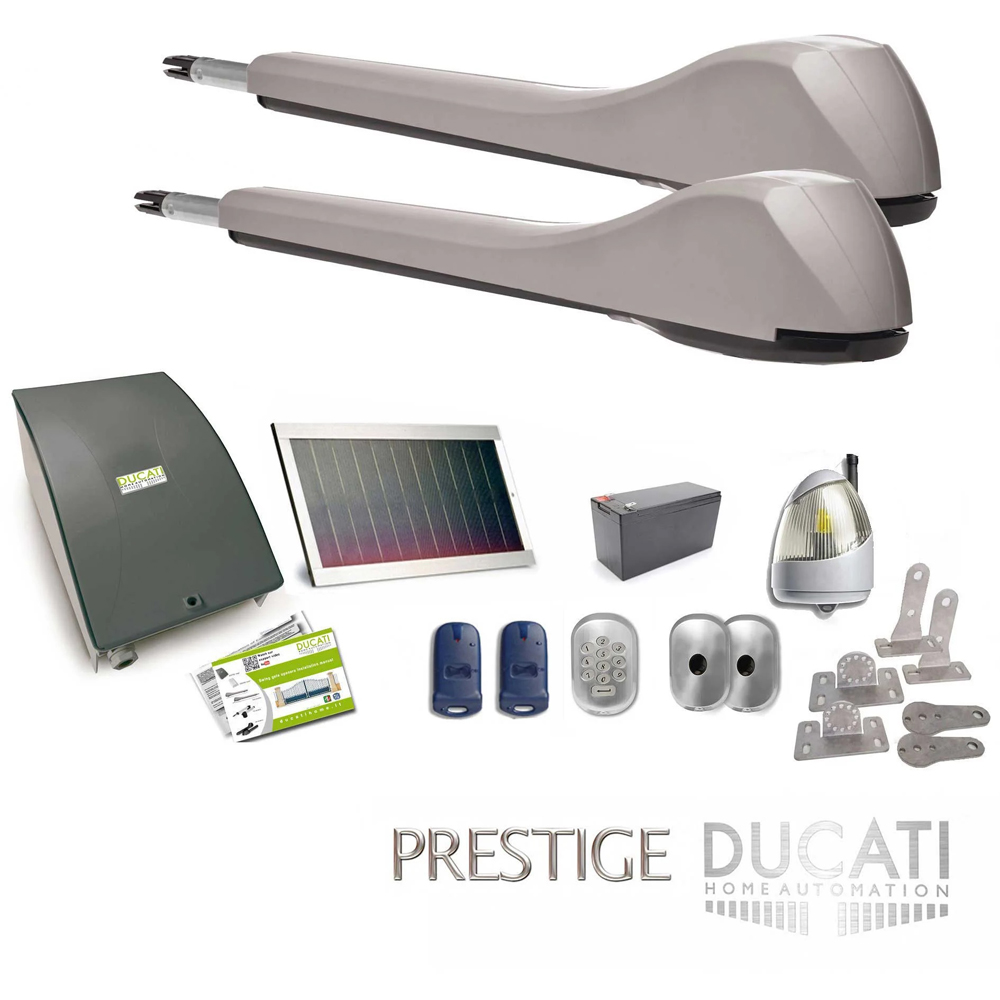 Kit Motorisation Portail Solaire Ducati Home Automation EVE 948T SOLAR - pour portails  2 vantaux battants max 5m 500kg chacun