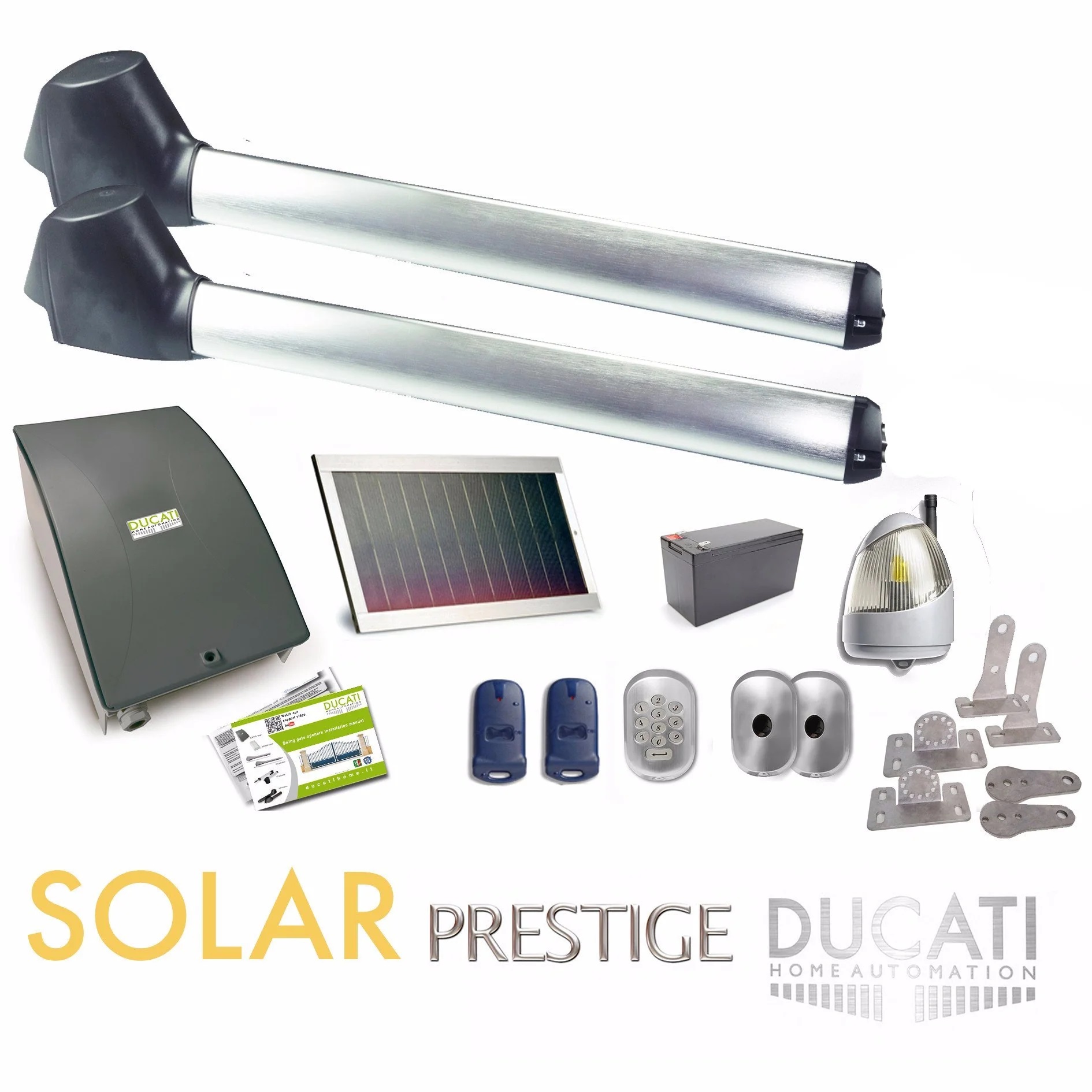 Kit Motorisation Portail Solaire Ducati Home Automation EVO 748 SOLAR FC - Pour portail  2 vantaux battants maxi 4 m 350 kg chacun