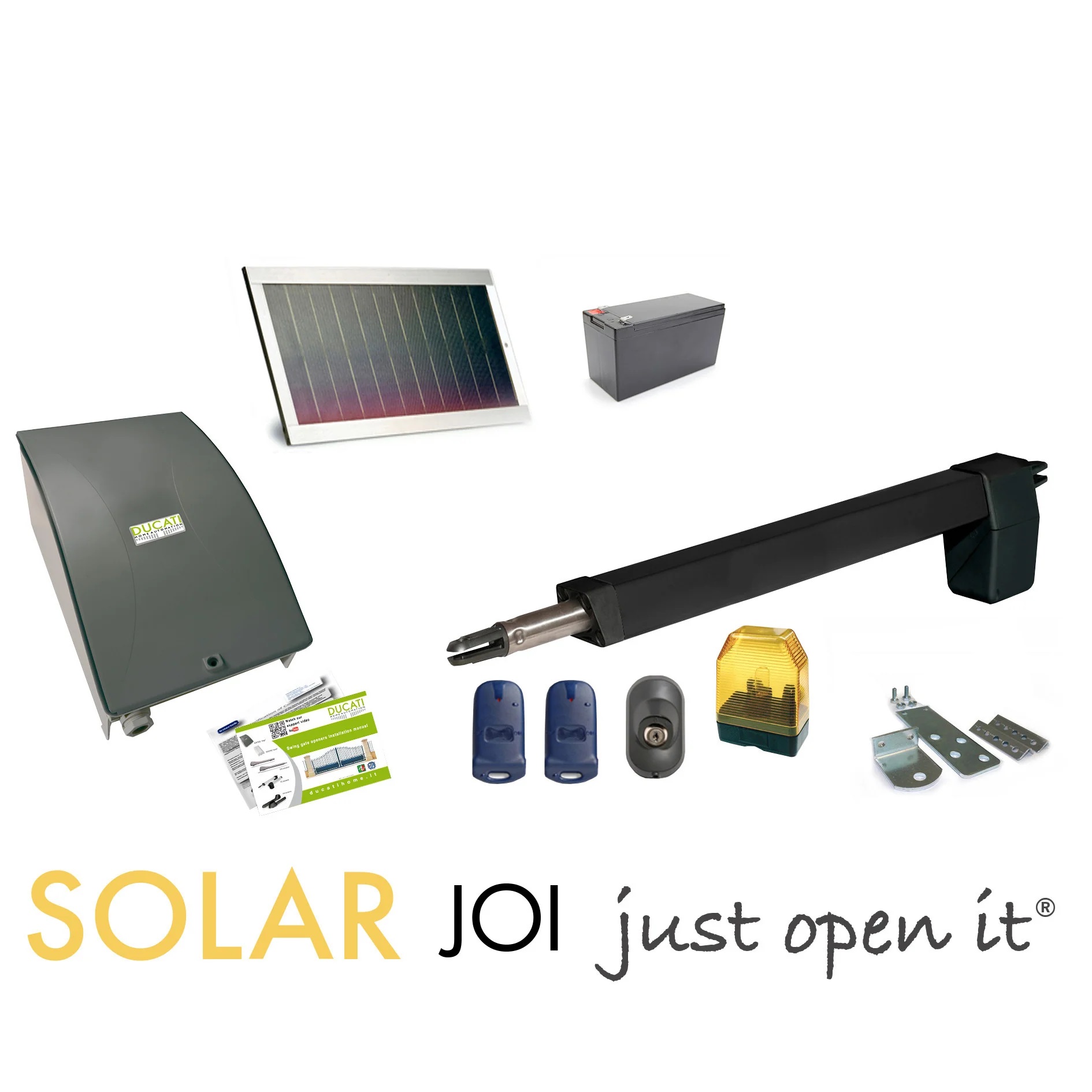 Kit Motorisation Portail Solaire Automatisme Ducati Home Automation HC812-300 SOLAR MONO - pour portail battant jusqu 2,5m 250kg