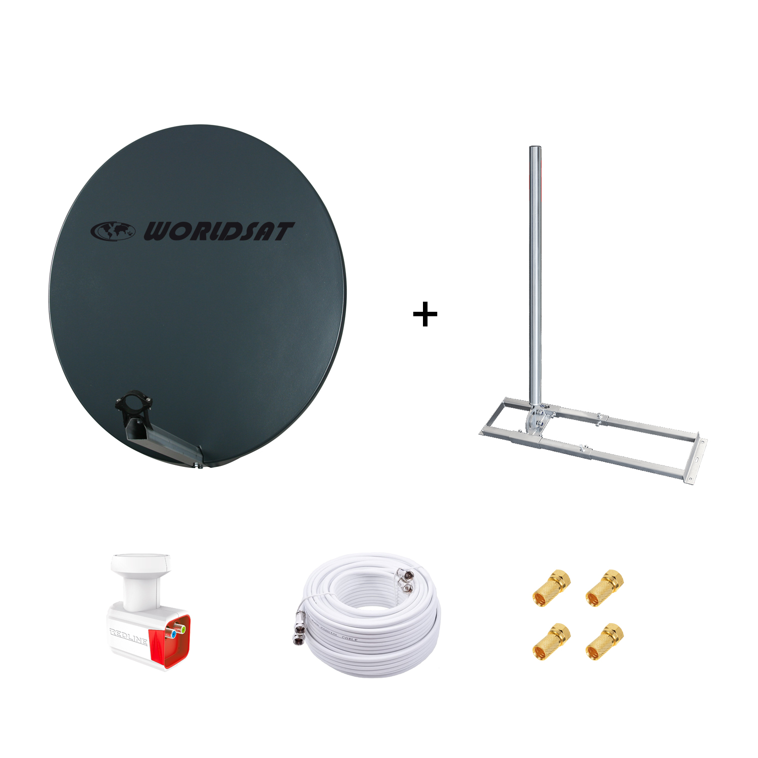 Kit Antenne Parabole Fibre 85 cm Anthracite + Support de Chevron Toit 1m + LNB Twin HD 4K + Cble Coax 25m Twin + 4 Fiches F Or