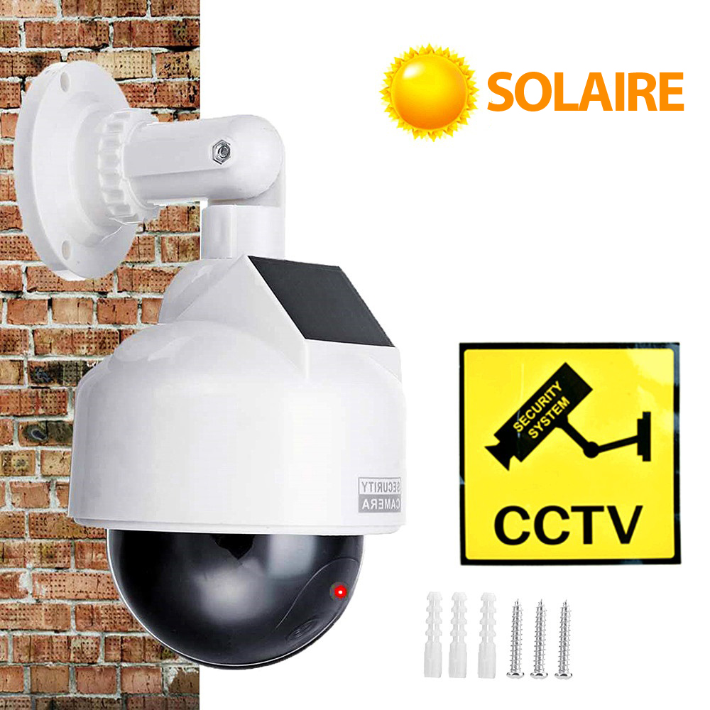 Camra de surveillance fausse dme extrieure PTZ, solaire, LED rouge clignotante, scurit de la batterie intrieure extrieure